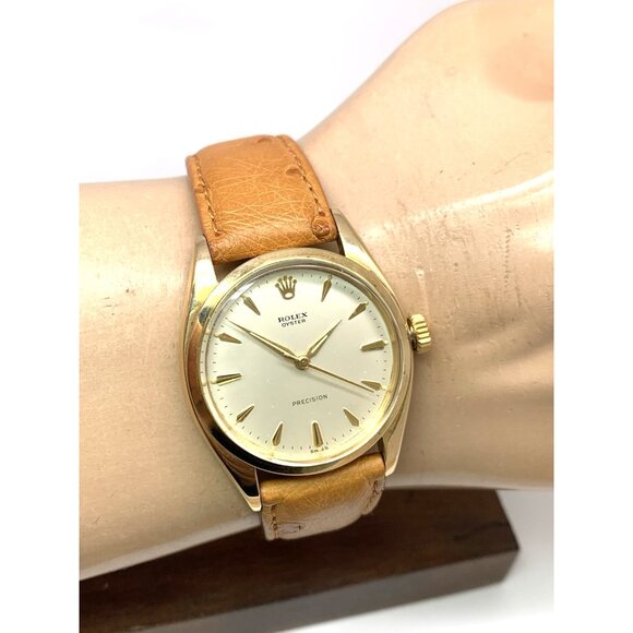 Rolex Oyster Precision Men's Watch 1950's Swiss Mechanical 14k Gold Case 34mm - Picture 11 of 14